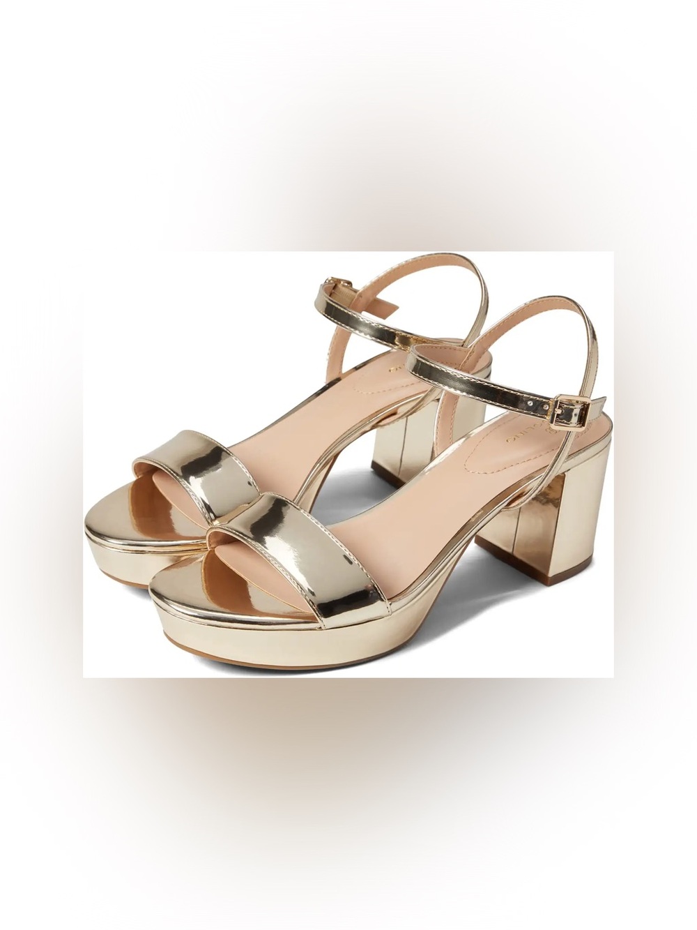 NIB Bandolino Gold Pennie3 Metallic Platform Block Heel Sandals Size 11